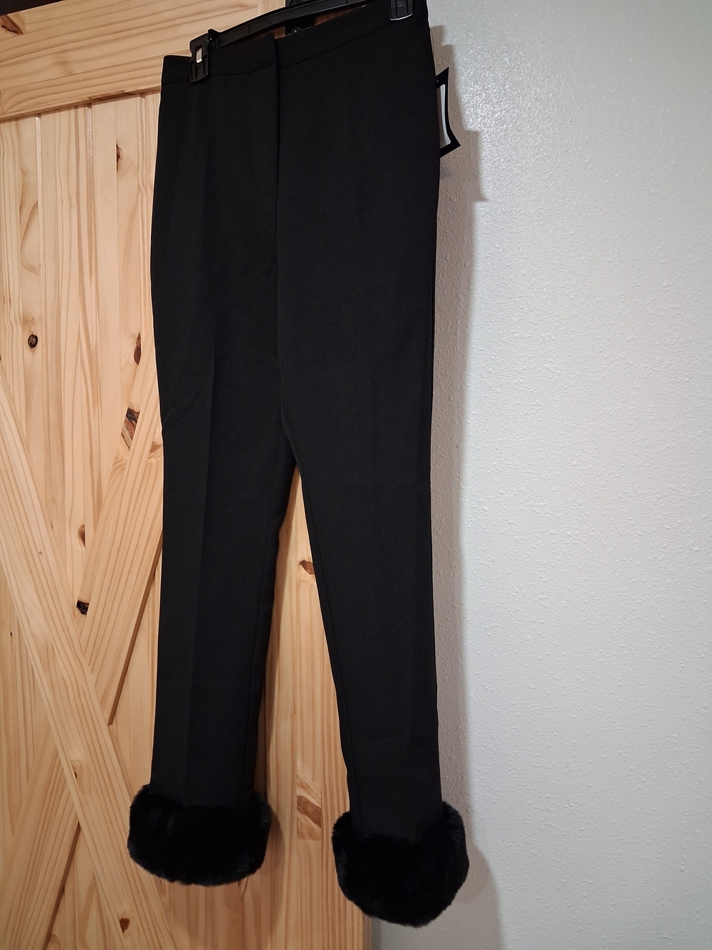 Black Slim Pants with Fur Cuffs